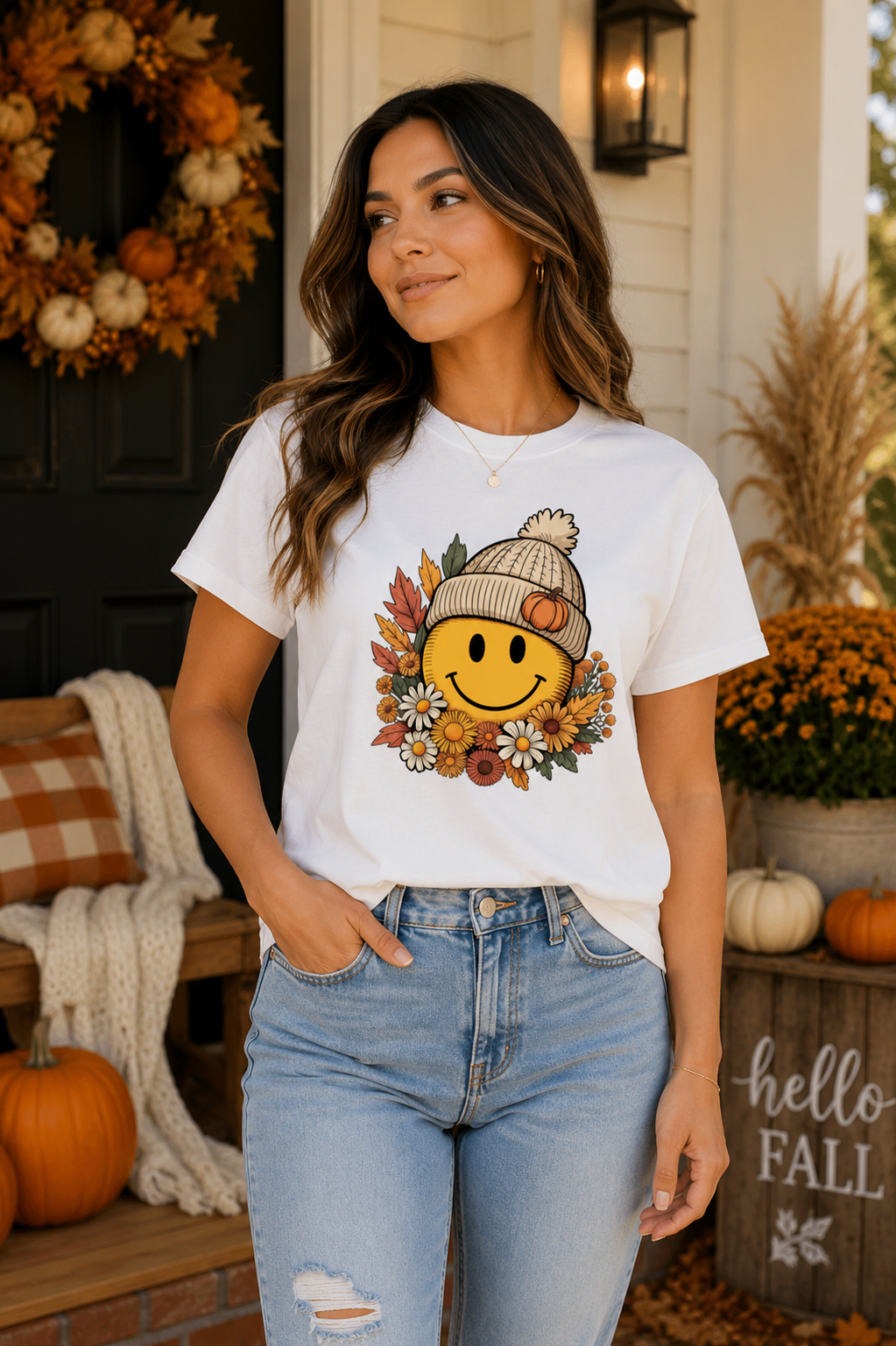 π Cozy Fall Smiley Graphic Tee