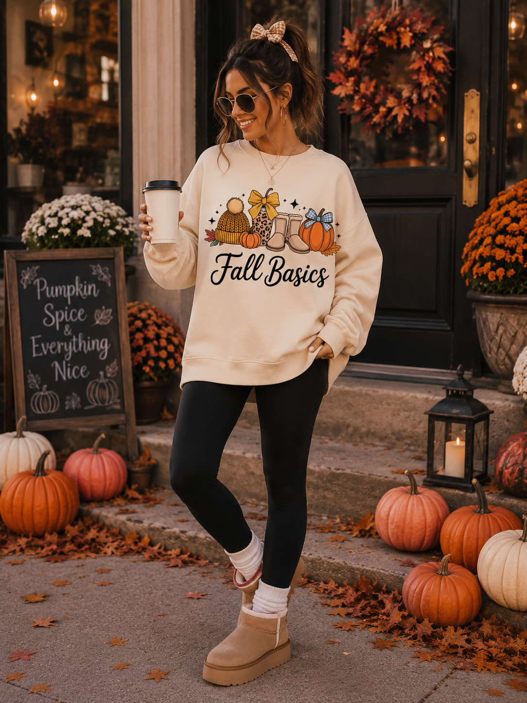 Fall Basics Crewneck Sweatshirt | Cute Autumn Graphic Sweatshirt