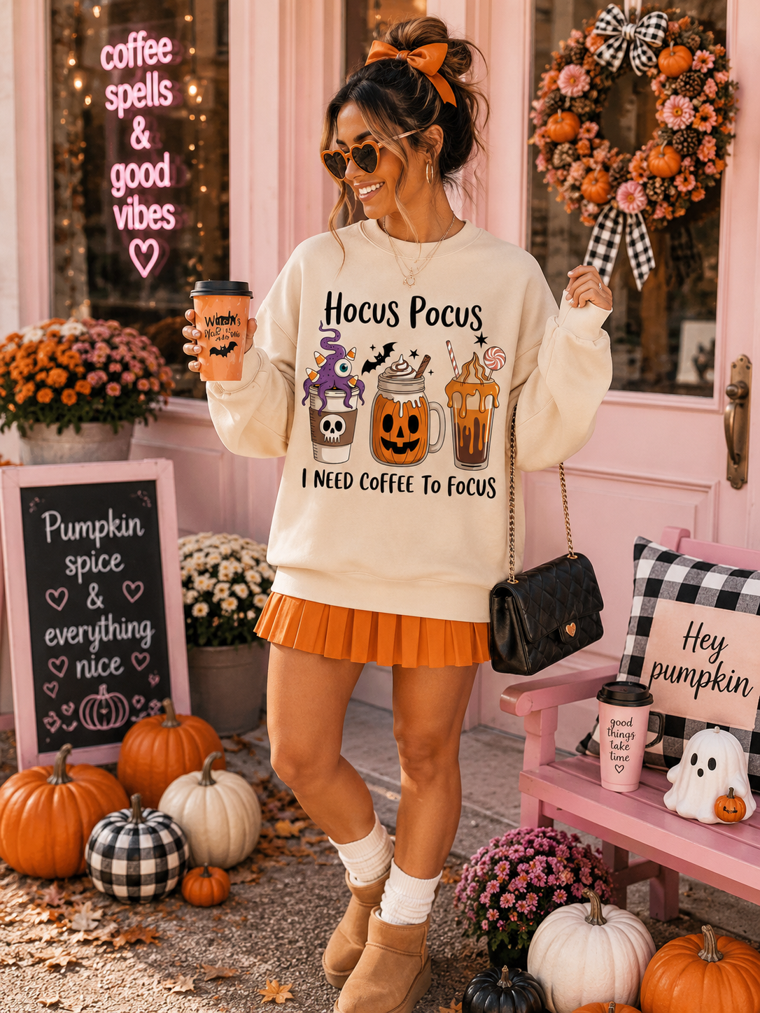 Hocus Pocus Coffee Crewneck Sweatshirt | Cute Halloween Coffee Graphic Sweatshirt