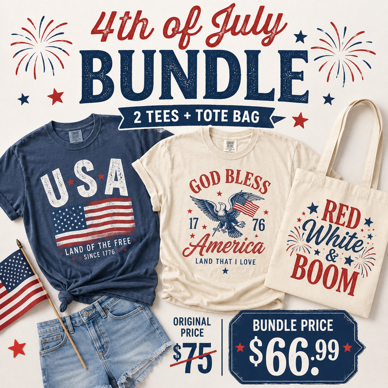 2 Mystery Graphic Tees + Tote Bag Bundle