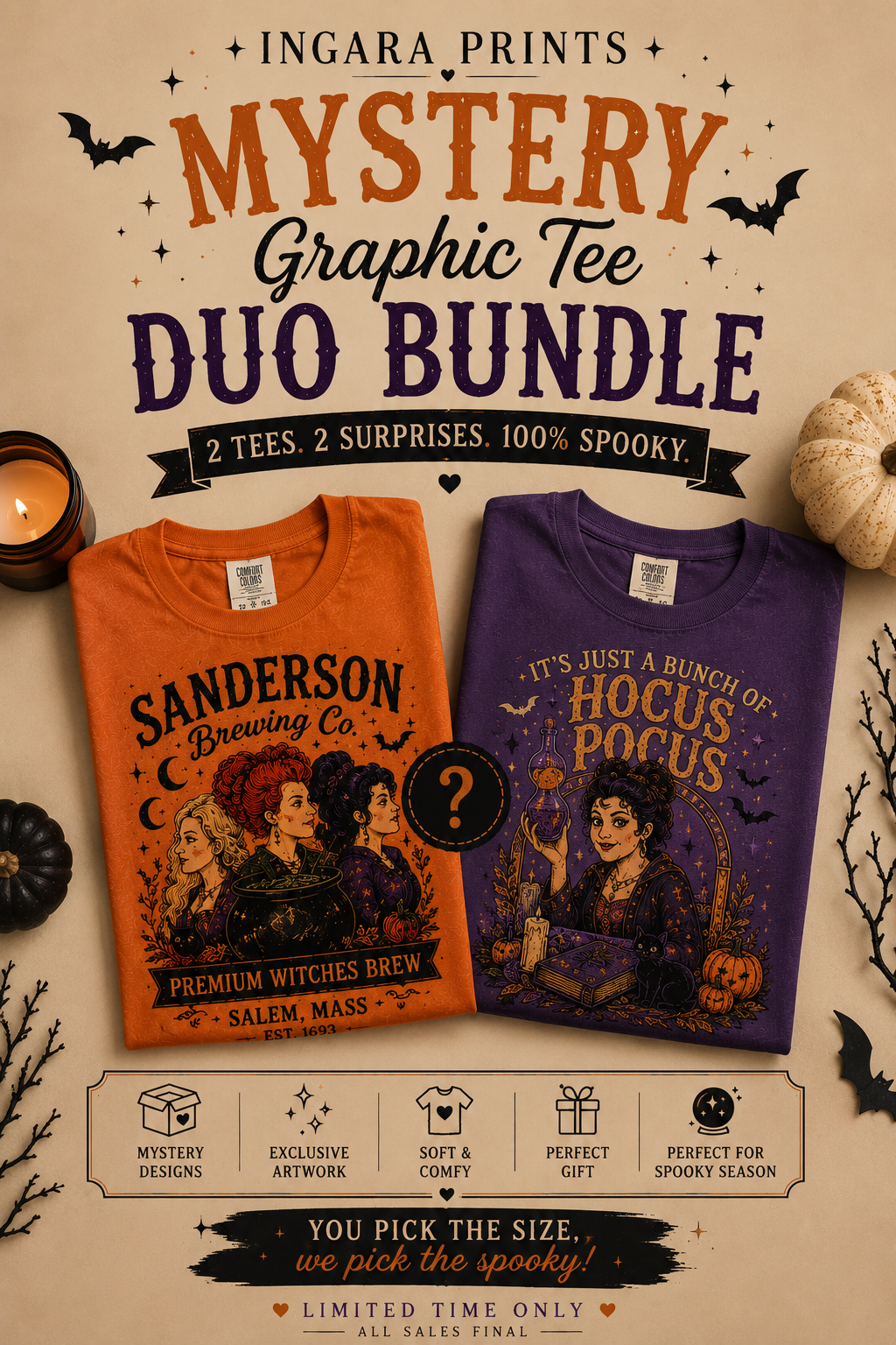 Summerween Mystery Graphic Tee Duo Bundle (2 Gildan Tees)