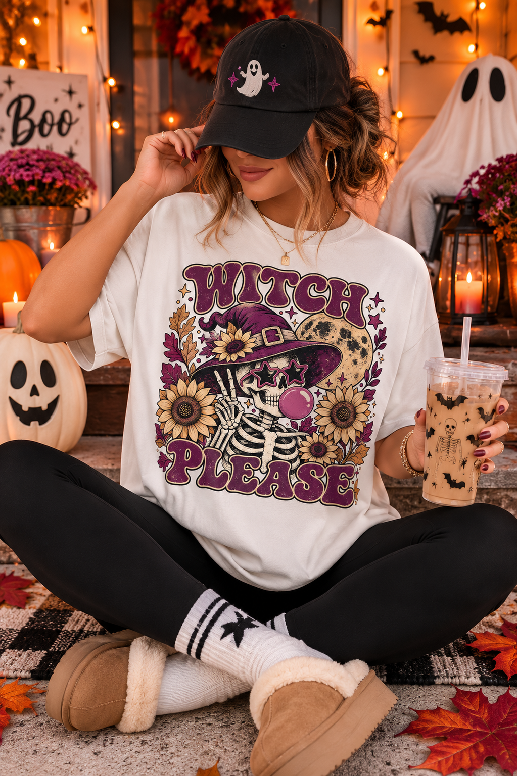 Witch Please Skeleton Halloween Graphic T-Shirt 🧙♀️💜