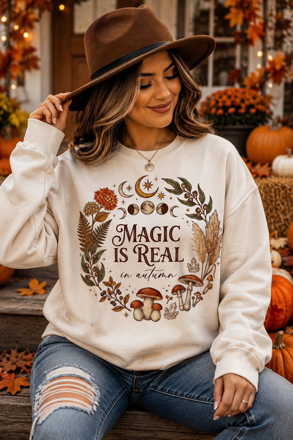 Magic Is Real in Autumn Graphic Crewneck Sweatshirt