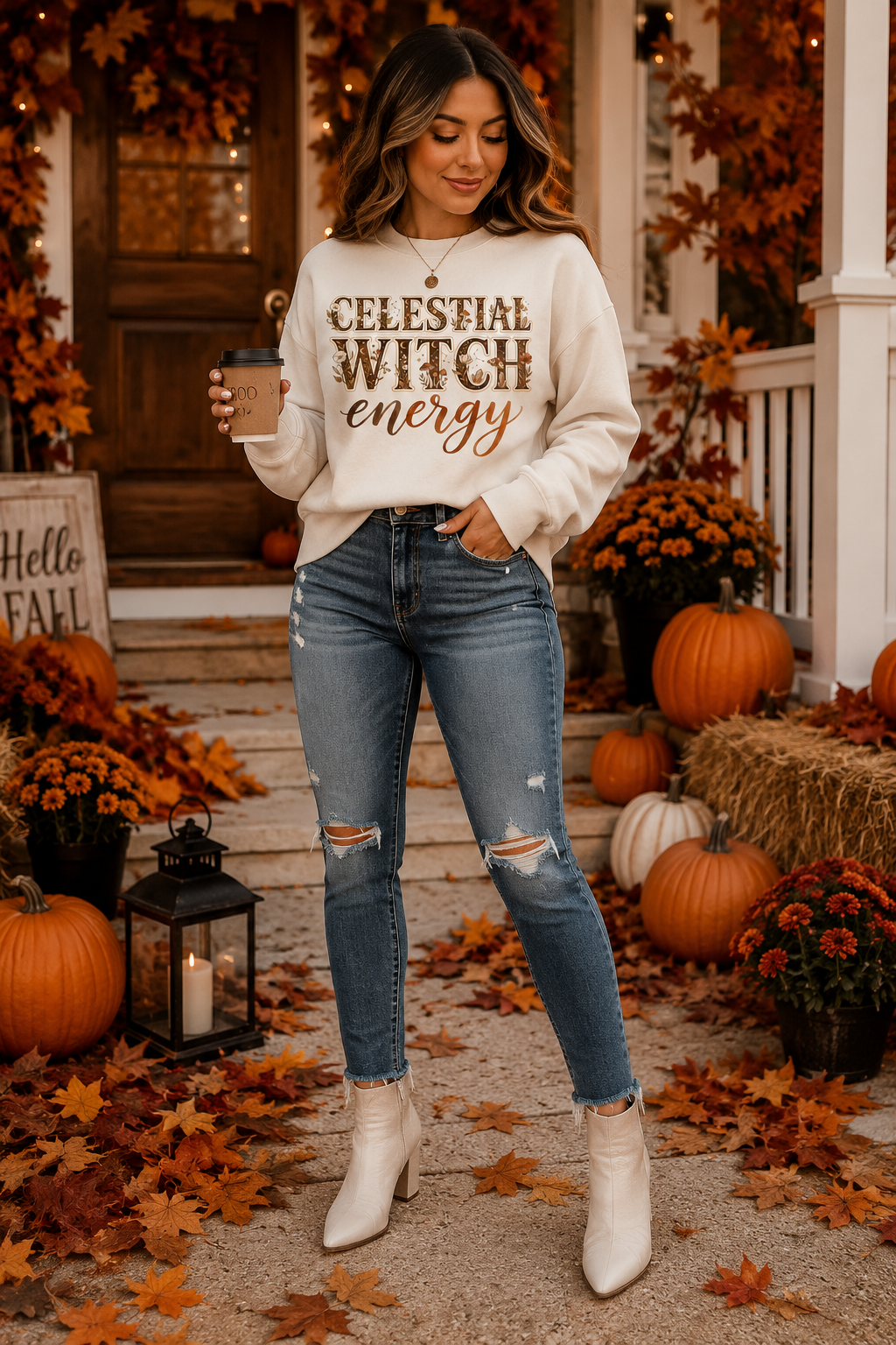 Celestial Witch Energy Graphic Crewneck Sweatshirt
