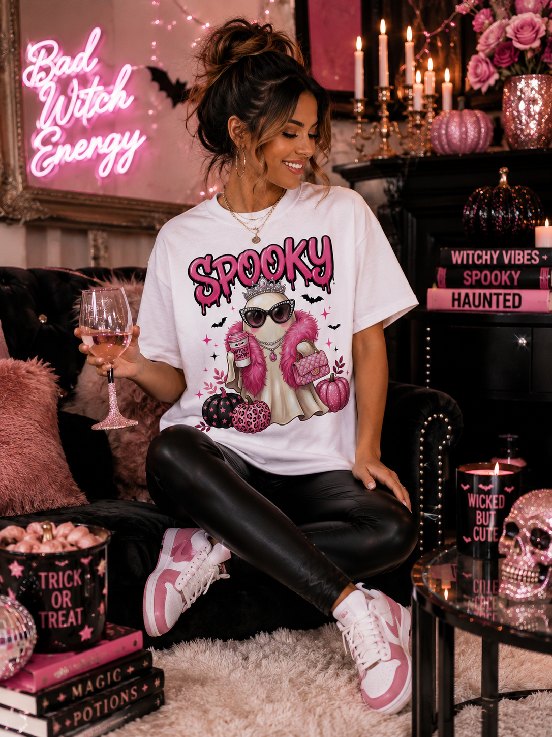 Spooky Glam Ghost Halloween Graphic T-Shirt