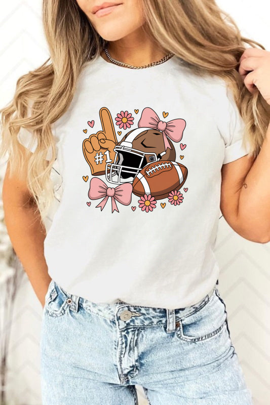 Football Mom #1 Fan Bow Tee – Gildan