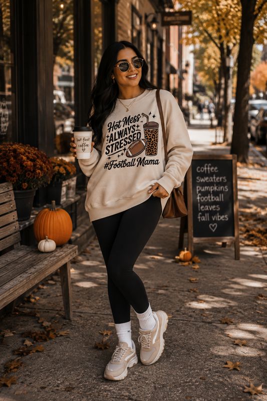 Hot Mess Football Mama Crewneck Sweatshirt
