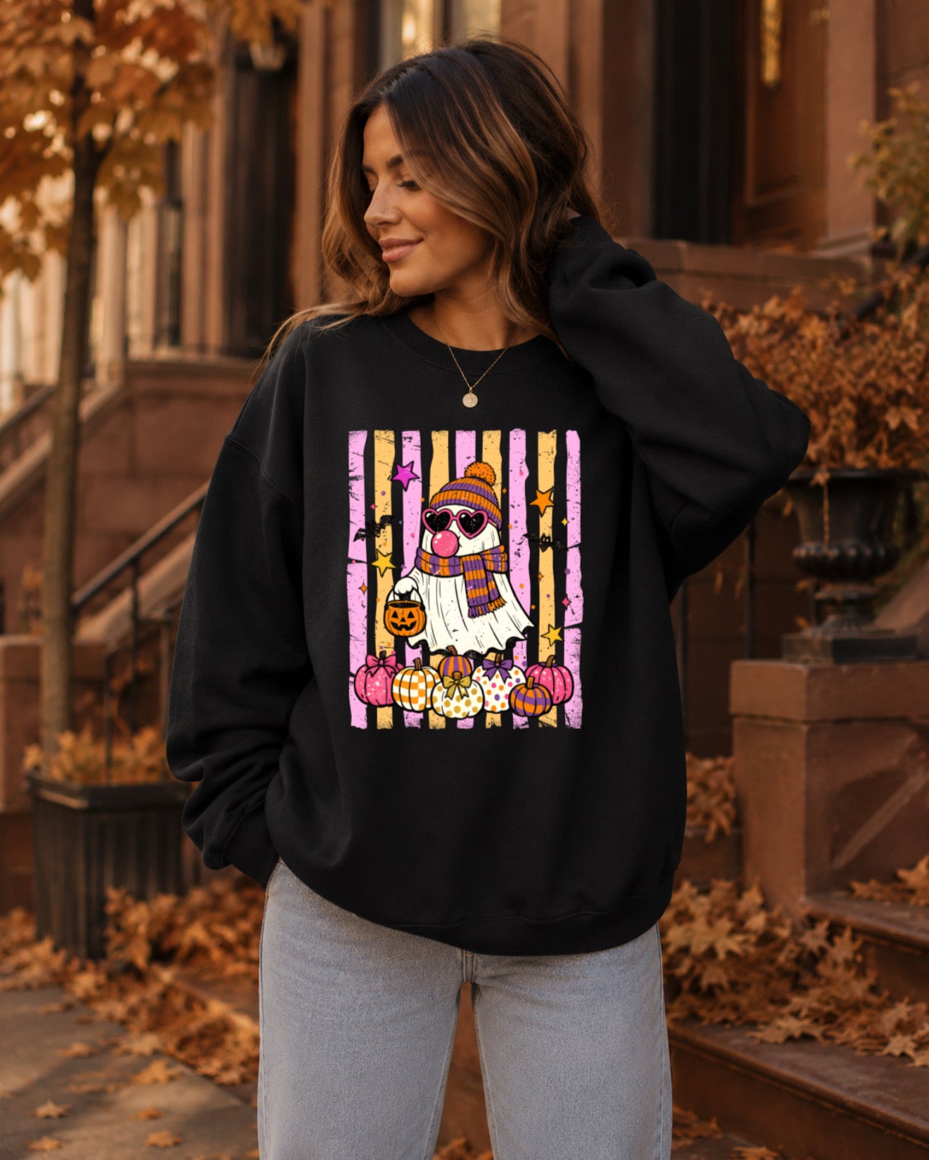 Spooky Ghost Pumpkin Unisex Crewneck Sweatshirt