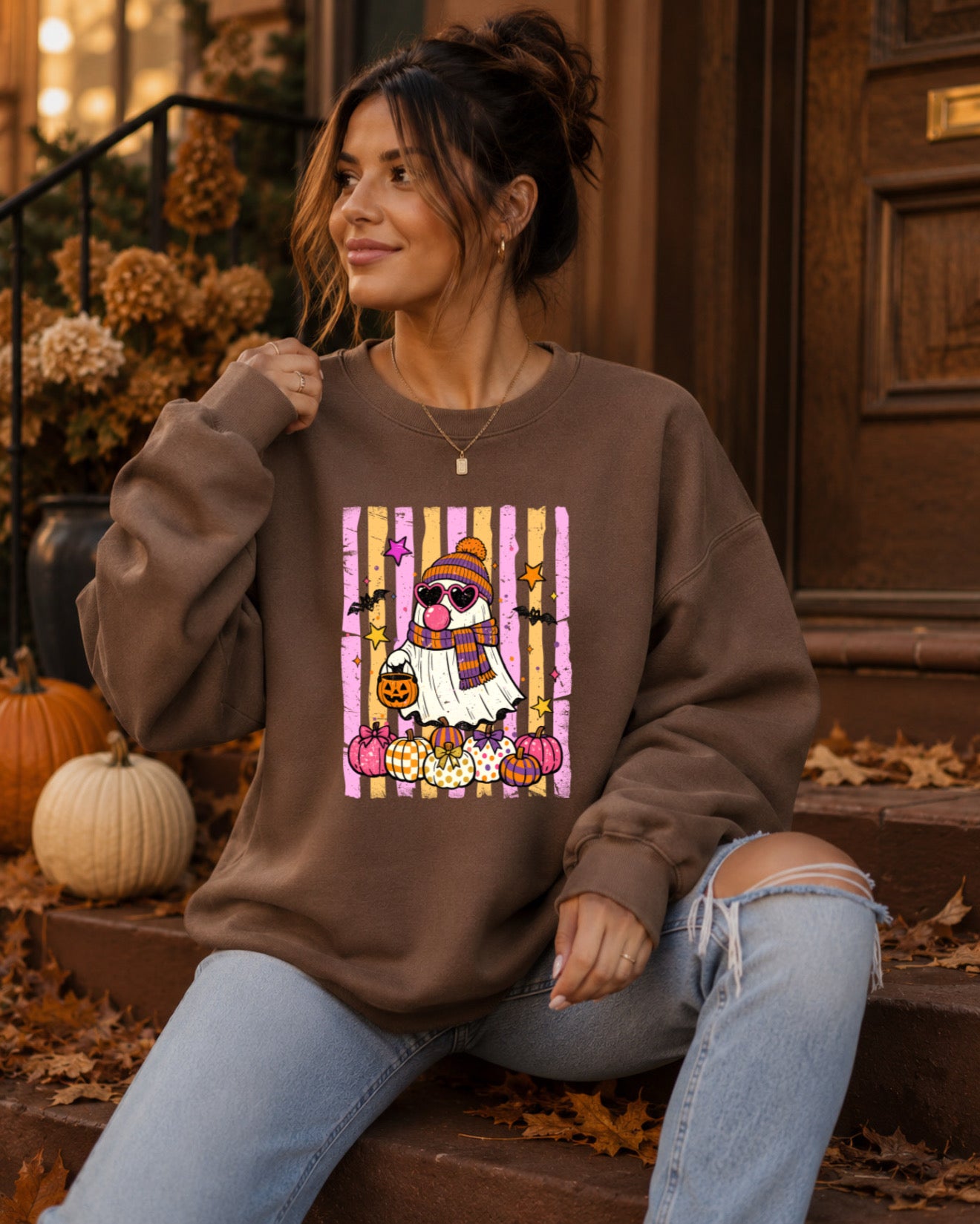 Spooky Ghost Pumpkin Unisex Crewneck Sweatshirt
