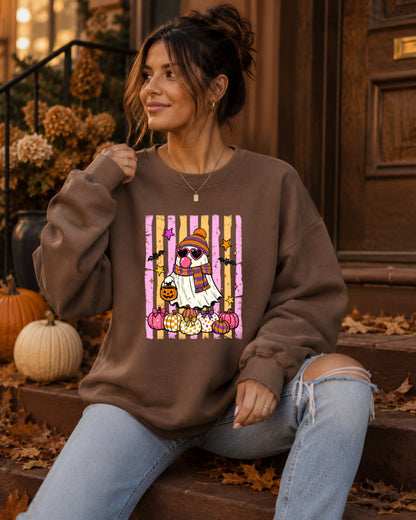Spooky Ghost Pumpkin Unisex Crewneck Sweatshirt