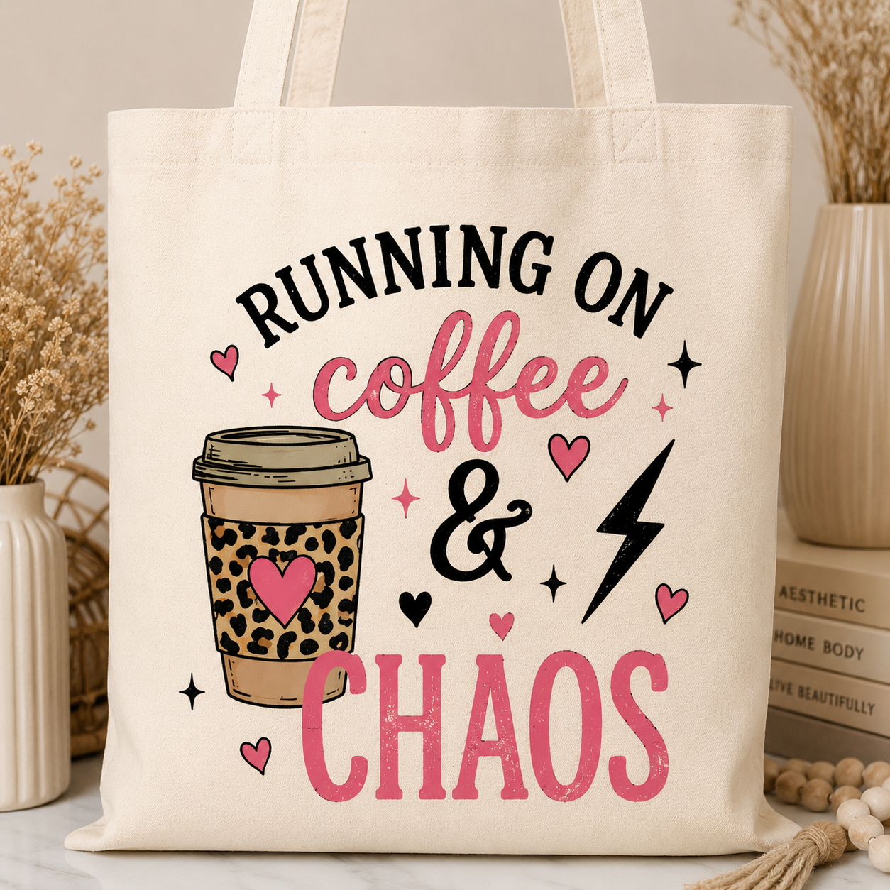 Running on Coffee & Chaos Canvas Tote Bag