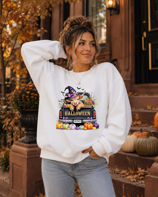 Halloween Highland Cow Crewneck Sweatshirt