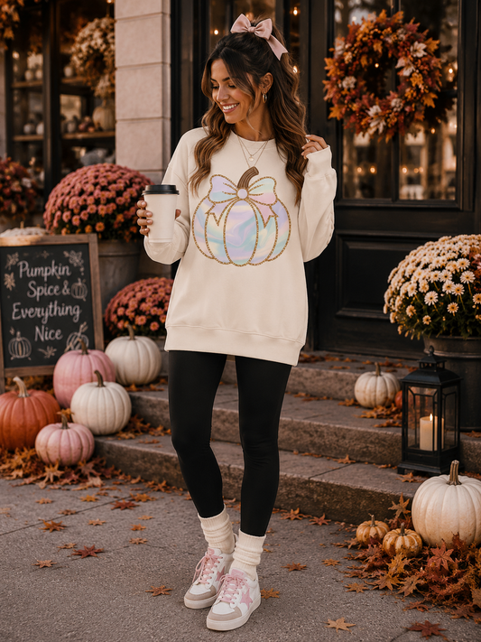 Pastel Coquette Pumpkin Crewneck Sweatshirt