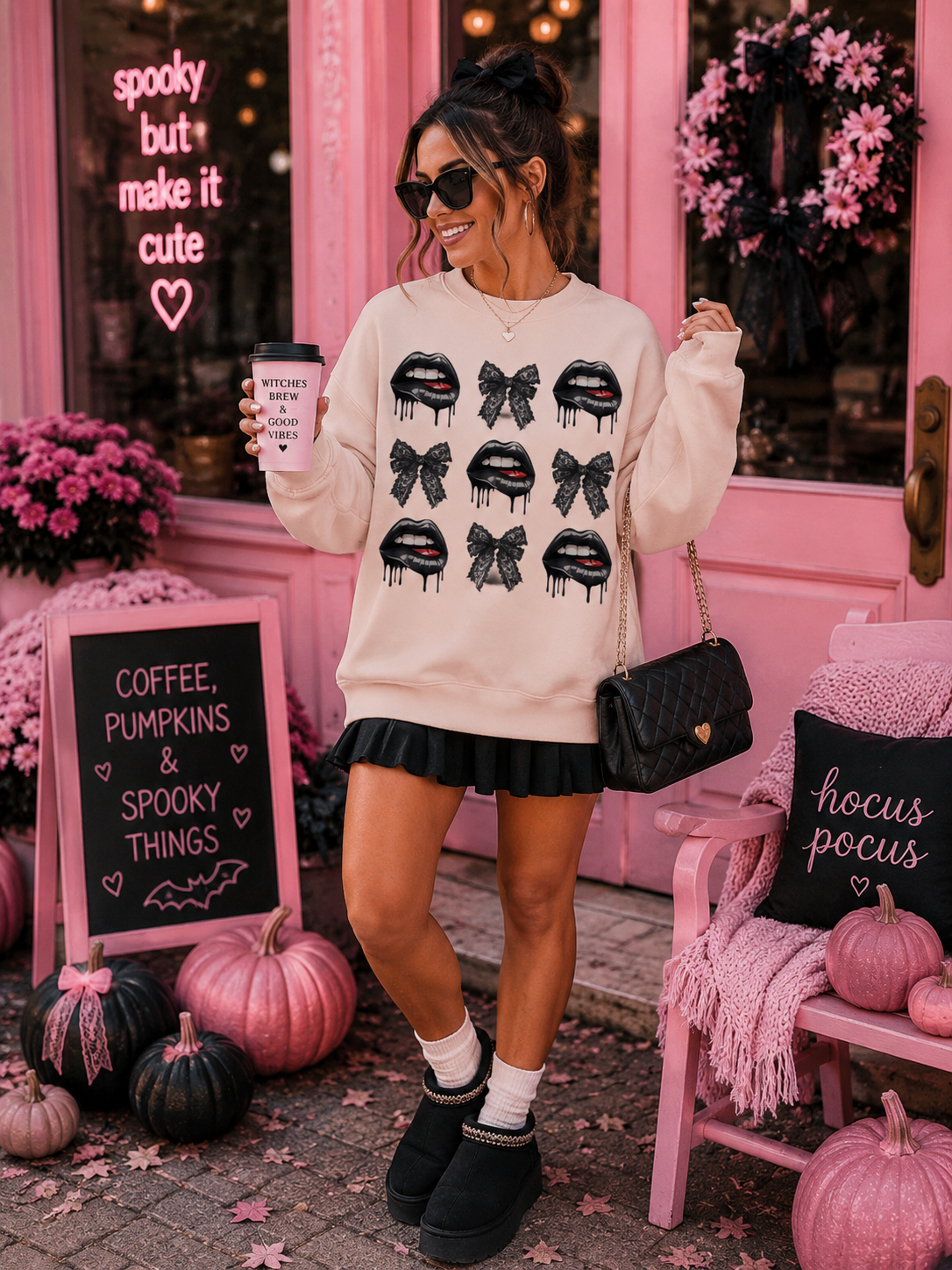 Spooky Chic Crewneck Sweatshirt |Gothic Coquette Halloween Graphic Sweatshirt