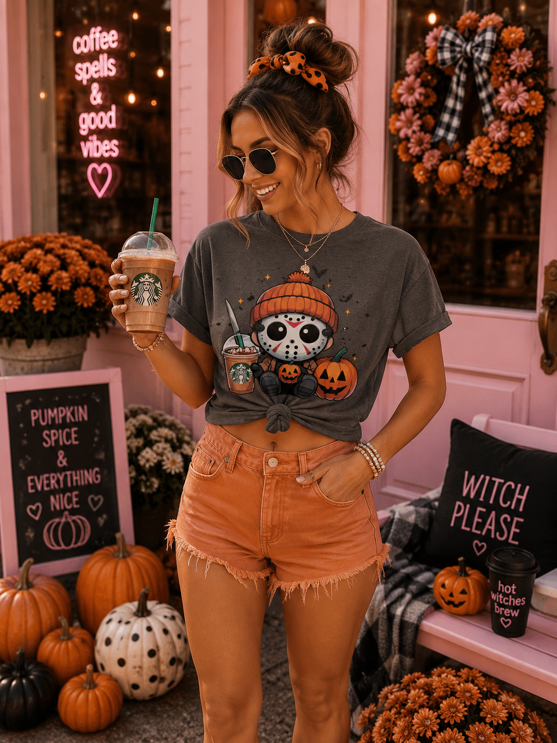 Spooky Coffee Jason Comfort Colors Graphic Tee | Cute Halloween Shirt