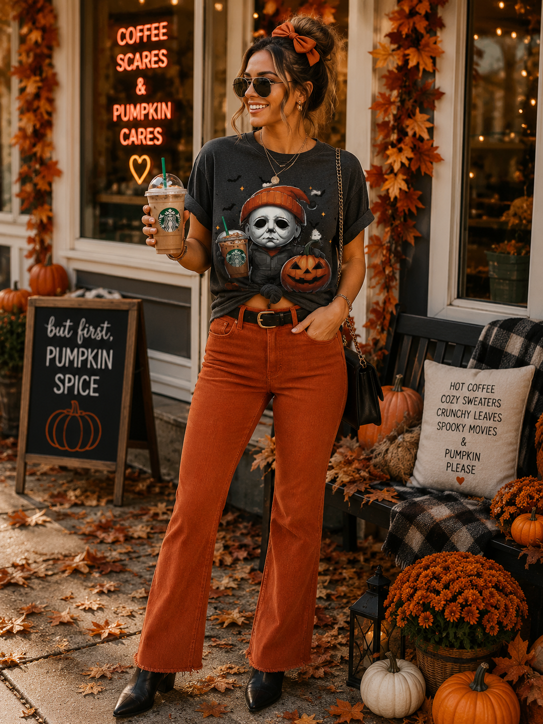 Halloween Coffee Myers Comfort Colors Graphic Tee | Cute Horror Fall Shirt
