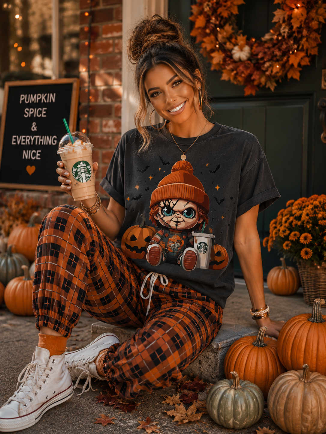 Cute Chucky Halloween Coffee Comfort Colors Tee | Spooky Fall Graphic Shirt