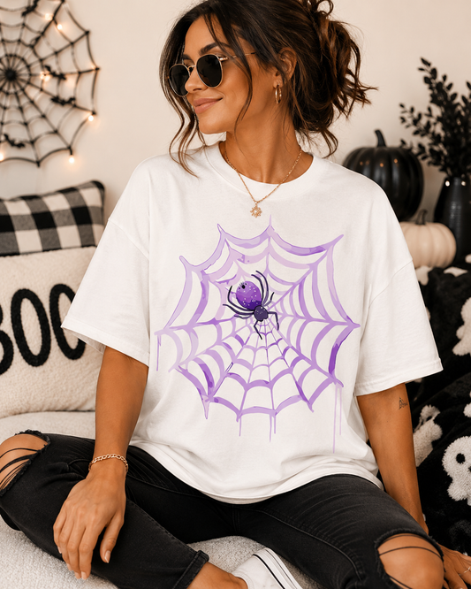 Purple Spiderweb Halloween Graphic Tee