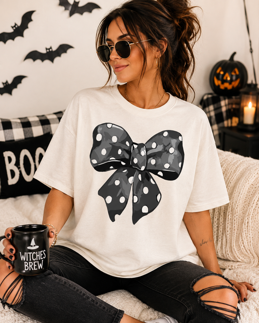 Black Polka Dot Bow Graphic Tee 🎀
