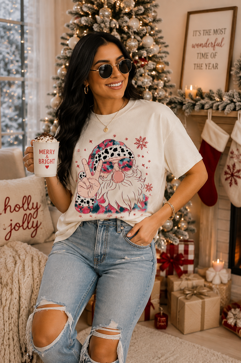 Groovy Santa Christmas Graphic Tee