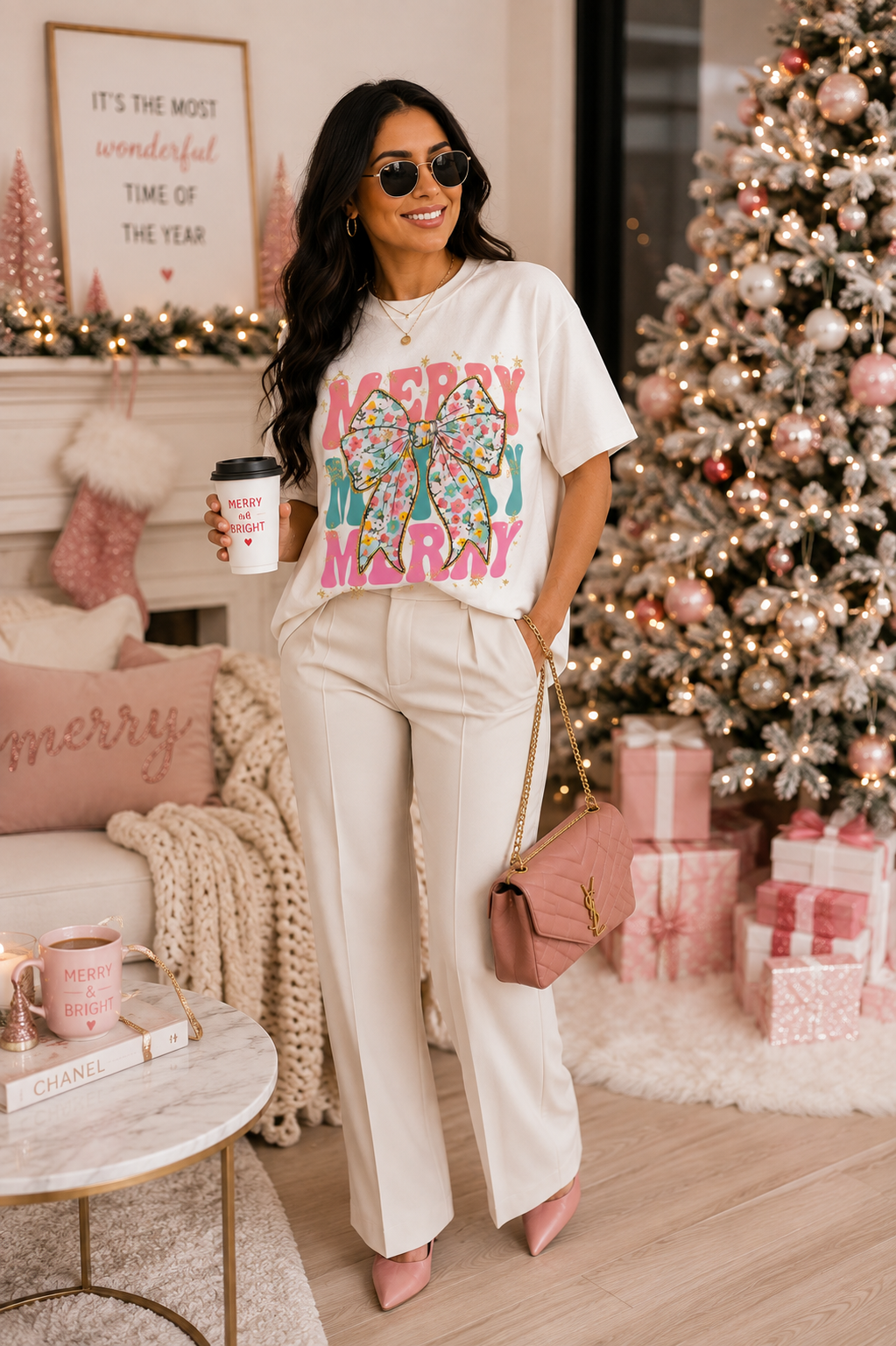 Floral Reindeer Christmas Graphic Tee