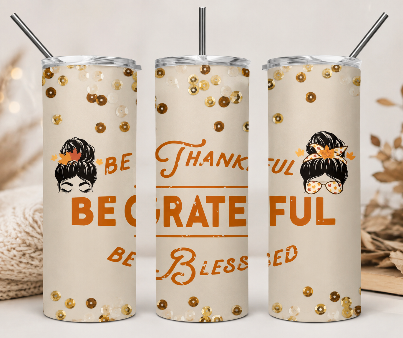 Be Thankful, Grateful & Blessed Fall Tumbler
