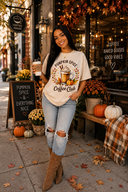 Pumpkin Spice Coffee Club Fall Graphic T-Shirt