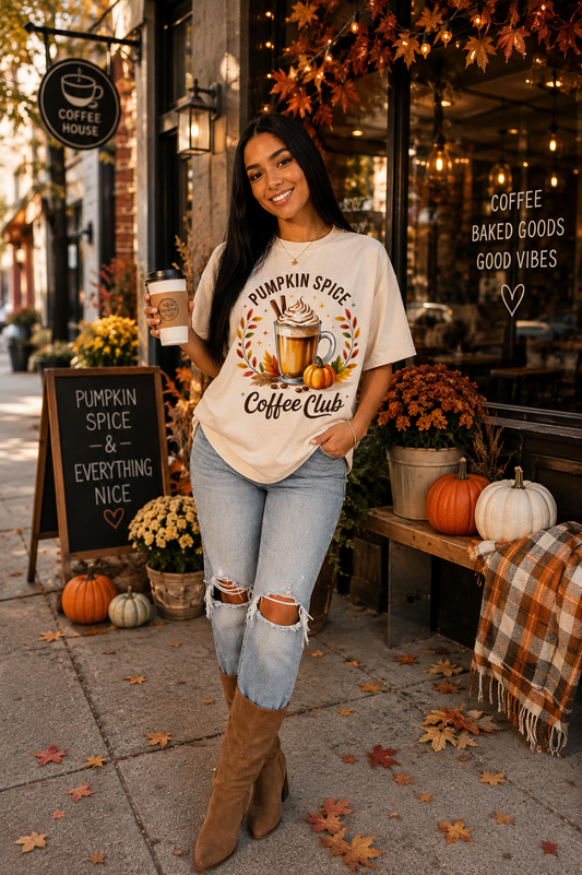 Pumpkin Spice Coffee Club Fall Graphic T-Shirt
