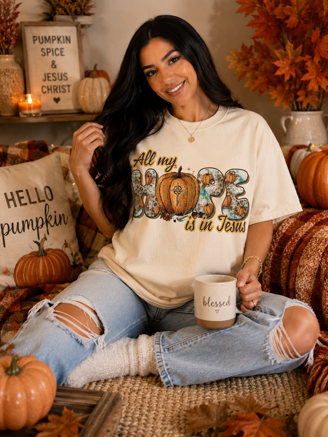 All My Hope Is in Jesus Fall Graphic T-Shirt