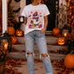 Pink & Orange Retro Ghost Halloween Graphic T-Shirt